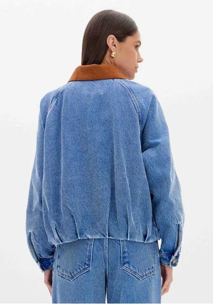 Jaqueta Jeans Bomber Com Gola