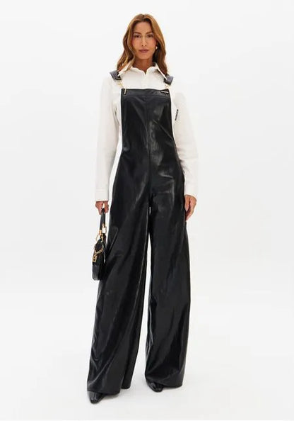Jardineira Longa Wide Leg De Pu