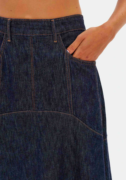 Saia Jeans Super Midi Cintura Alta com Zíper Atrás