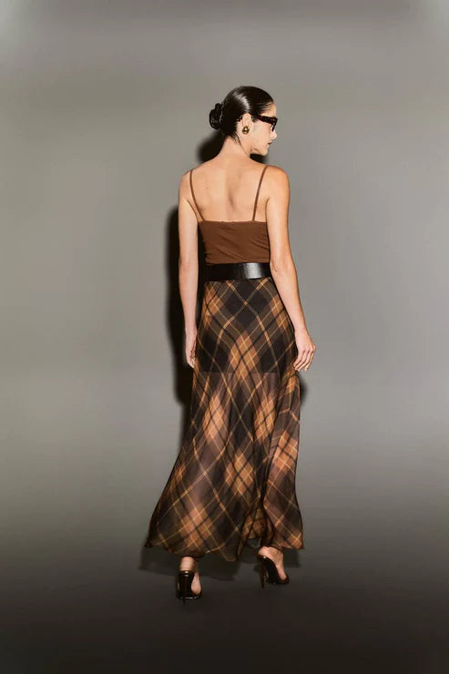 Saia Voil Estampada - Xadrez Camel