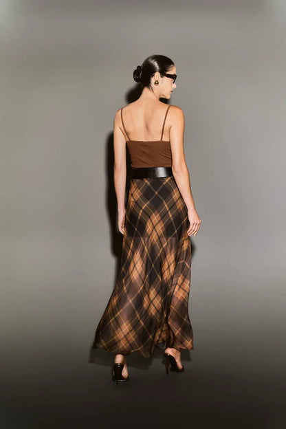 Saia Voil Estampada - Xadrez Camel