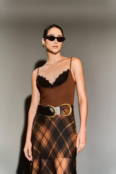 Saia Voil Estampada - Xadrez Camel