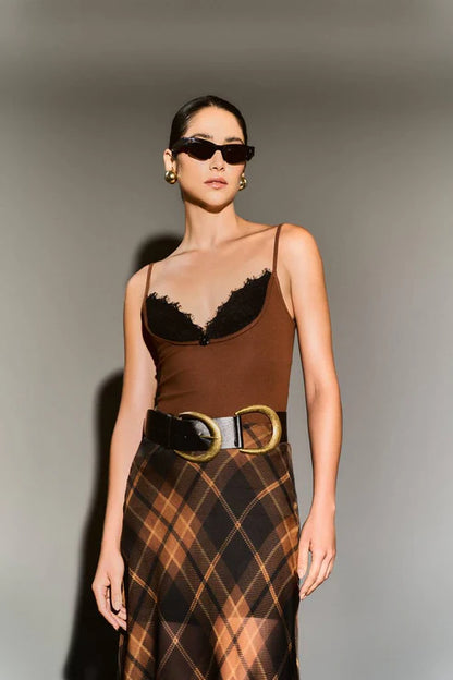 Saia Voil Estampada - Xadrez Camel