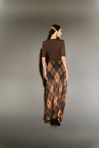 Saia Voil Estampada - Xadrez Camel