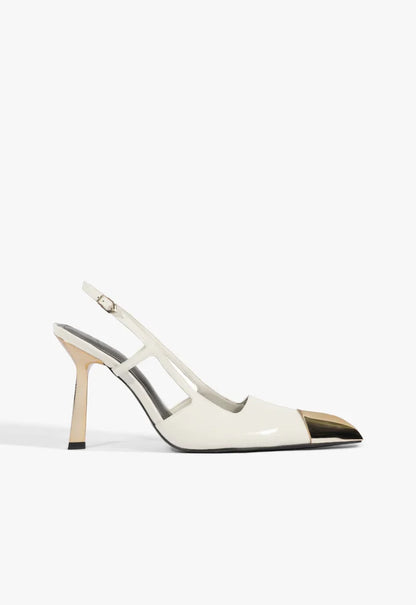 Scarpin Slingback Verniz Couro Branco