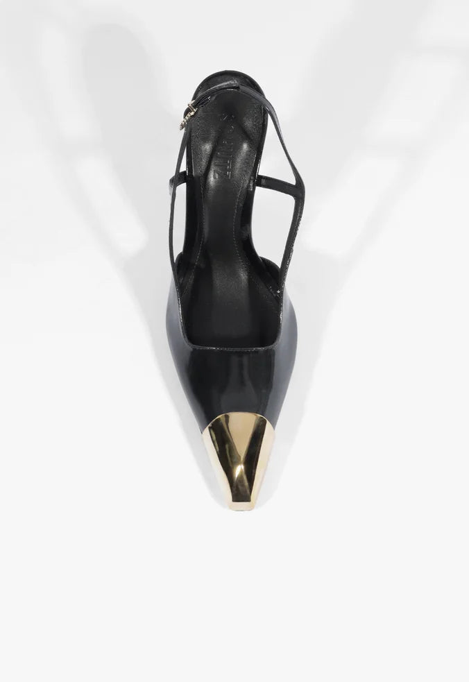Scarpin Slingback Verniz Couro Preto