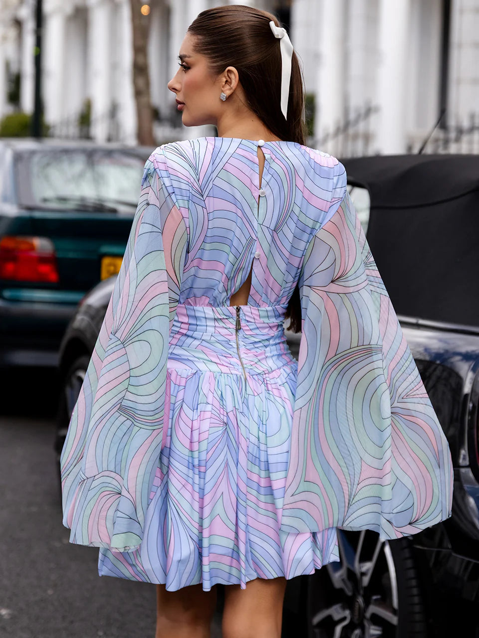 Vestido Bayswater Curto Estampado em Tule