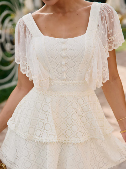Vestido Curto Camadas Godê Off-White Bliss