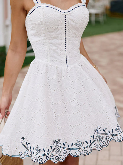 Vestido Curto De Laise Off-white Bordado Caribe