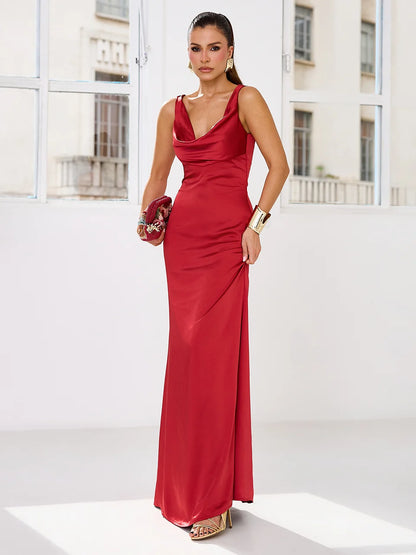 Vestido Forever Yours Midi Sereia em Cetim Premium Vermelho