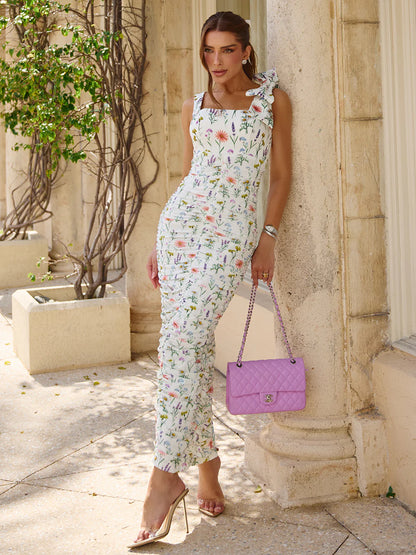 Vestido Giardino Midi Floral Drapeado