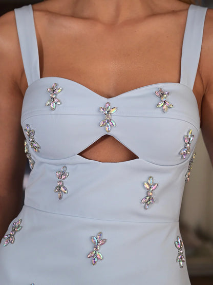 Vestido Gisele Curto Ajustado de Crepe Alfaiataria Azul