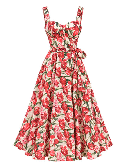 Vestido Holly Midi Floral em Crepe Alfaiataria Premium Bege