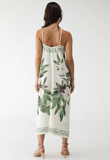 Vestido Lança Perfume Reto Estampado Frente Única Branco