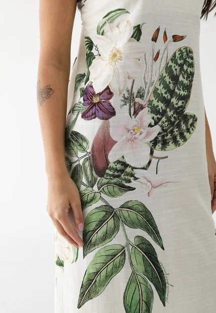 Vestido Lança Perfume Reto Estampado Frente Única Branco