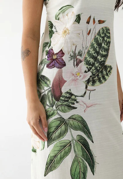 Vestido Lança Perfume Reto Estampado Frente Única Branco