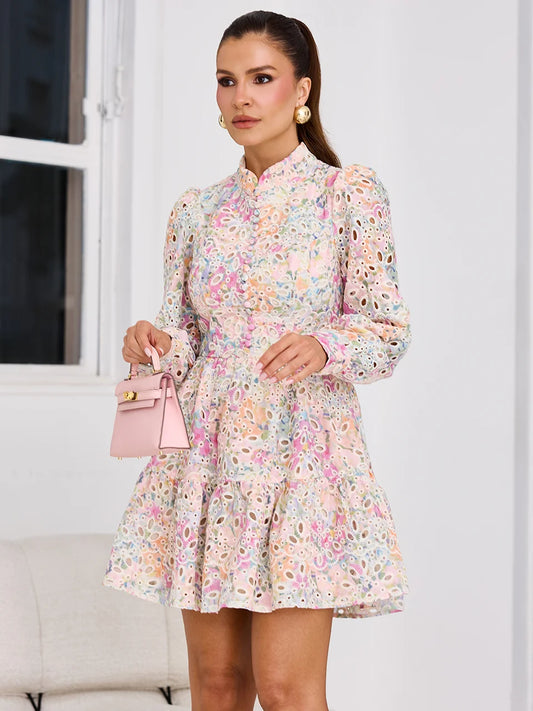 Vestido Maison des Roses Curto em Laise Estampada Floral