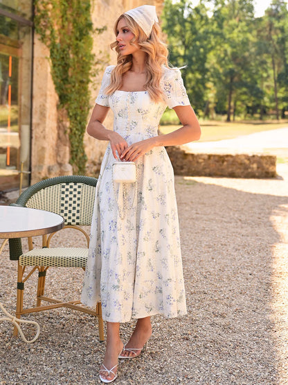 Vestido Midi Brise de Cernay Laise Floral Off White
