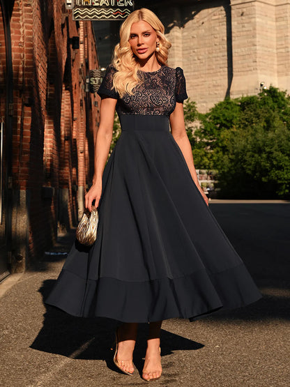 Vestido Midi Godê Azul Marinho Trophy