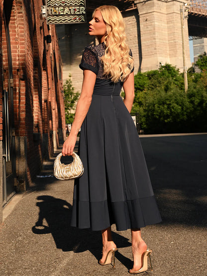 Vestido Midi Godê Azul Marinho Trophy