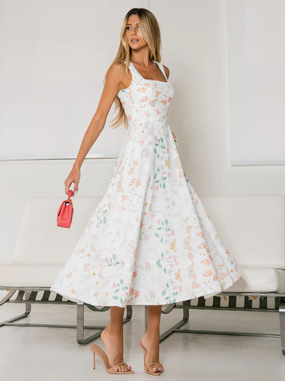 Vestido Midi Off White Estampado Papillon