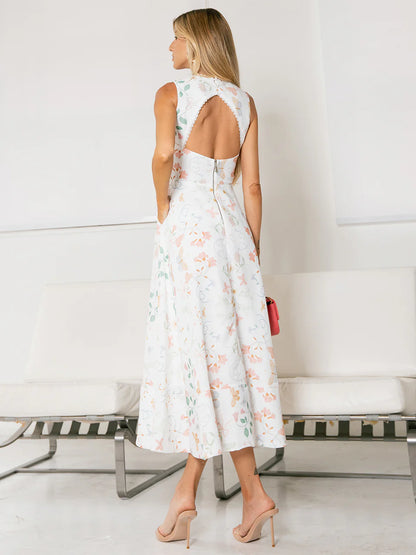 Vestido Midi Off White Estampado Papillon
