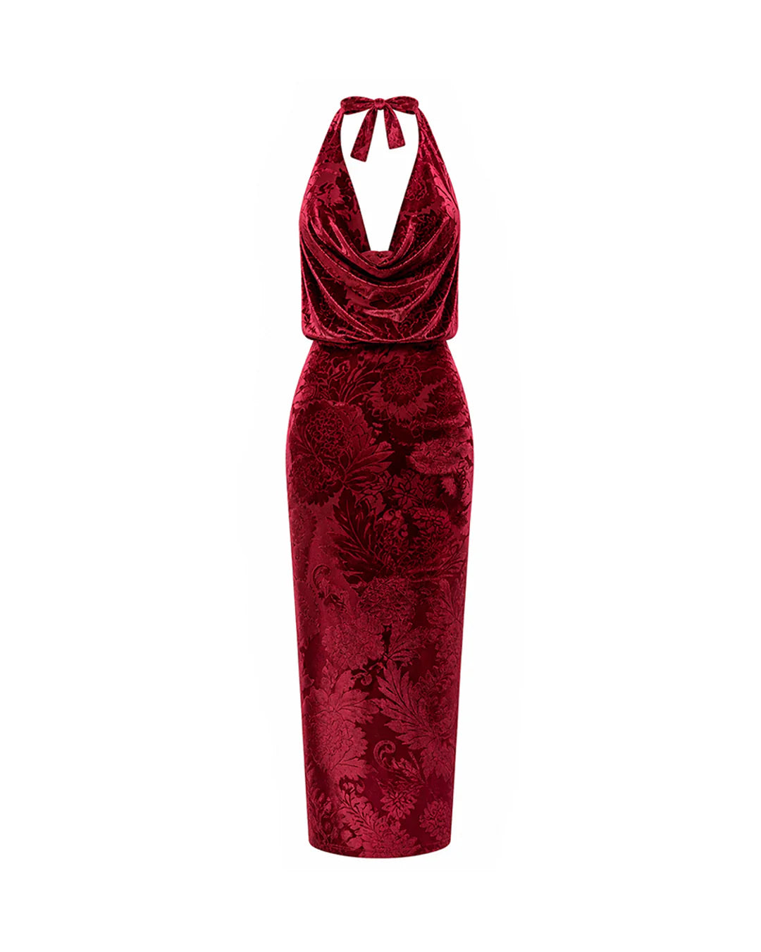 Vestido Midi Vermelho Aveludado Gola Degagê Desire