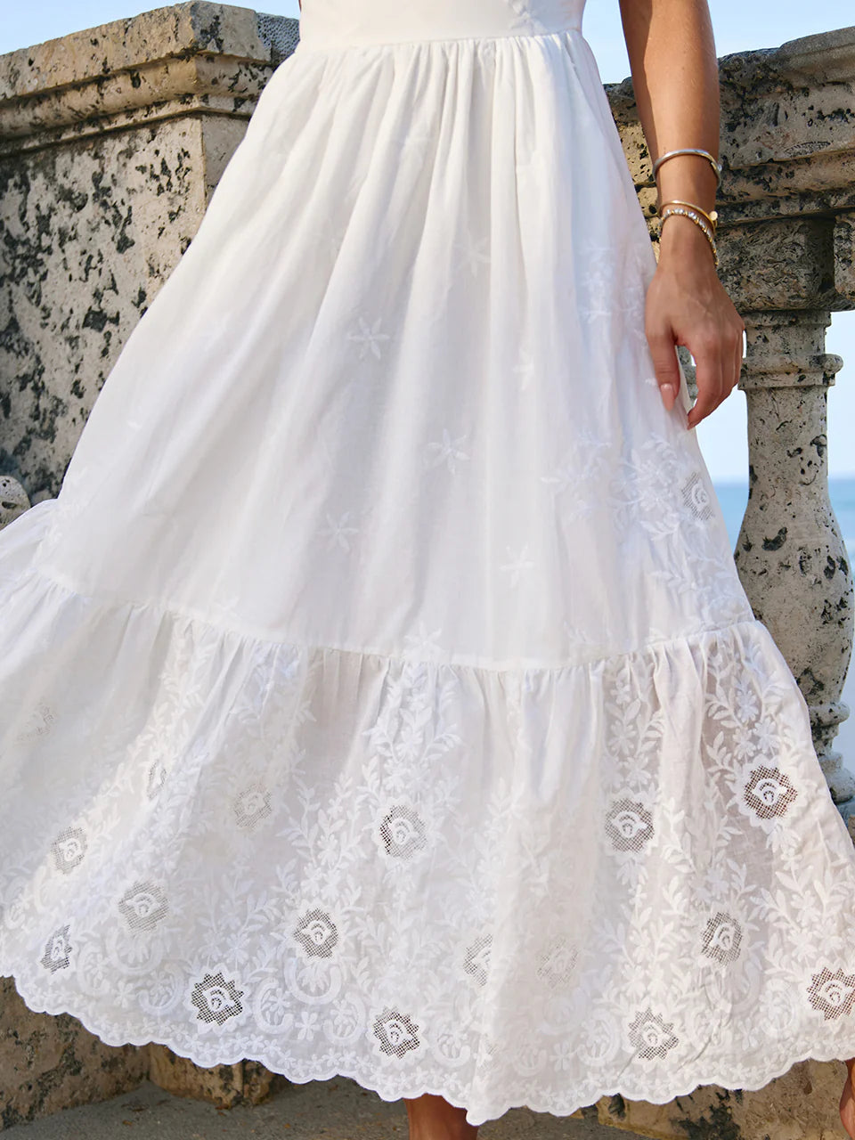 Vestido Midi em Cambraia Off-White Santorini