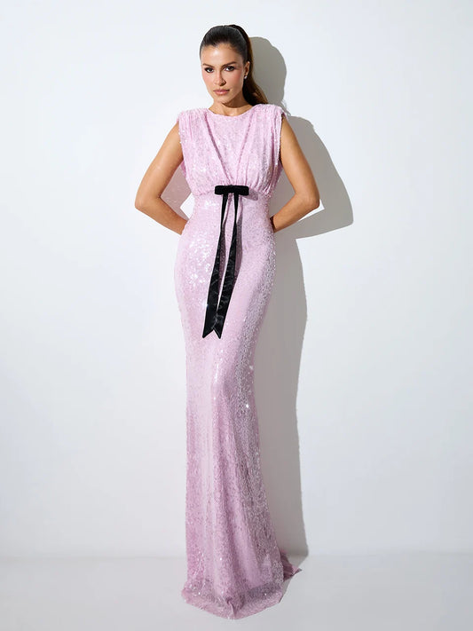 Vestido Special Day Midi Sereia em Paetê Rosa Candy