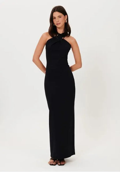 Vestido Super Midi Com Aviamento E Fenda