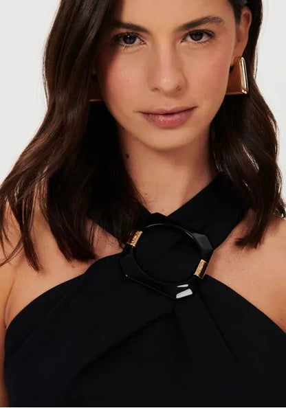 Vestido Super Midi Com Aviamento E Fenda