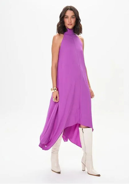 Vestido Super Midi Com Gola E Amarração