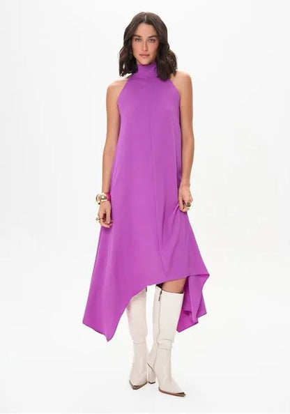 Vestido Super Midi Com Gola E Amarração