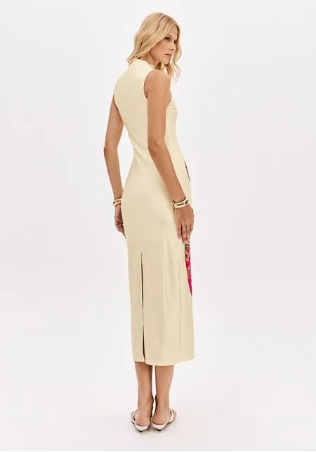 Vestido Super Midi Estampado Com Gola