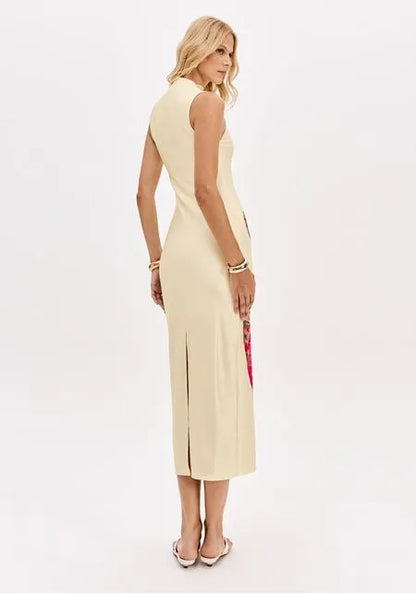 Vestido Super Midi Estampado Com Gola