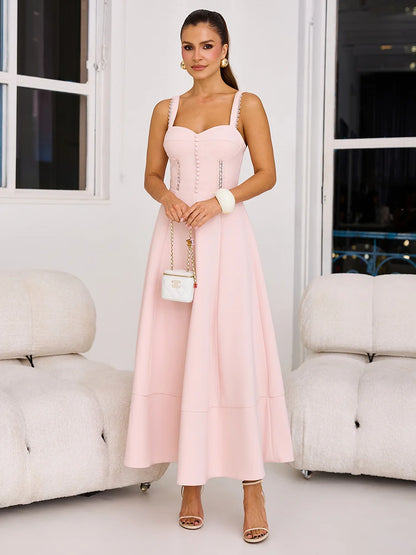 Vestido Tea & Roses Midi Rodado em Crepe Rosa Candy
