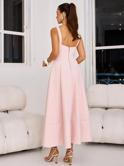 Vestido Tea & Roses Midi Rodado em Crepe Rosa Candy
