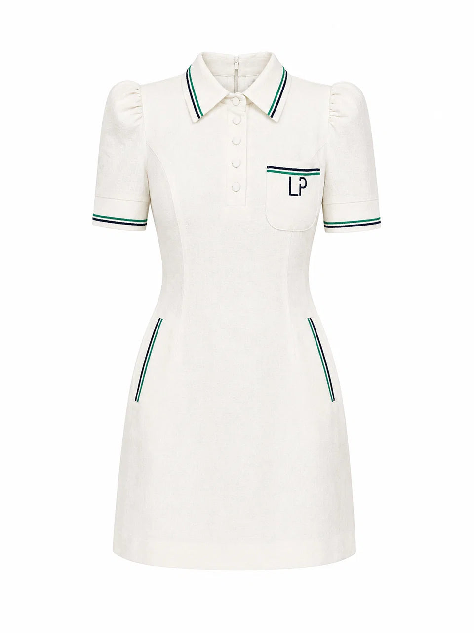 Vestido Wimbledon Curto em Linho Off-white com Bordado