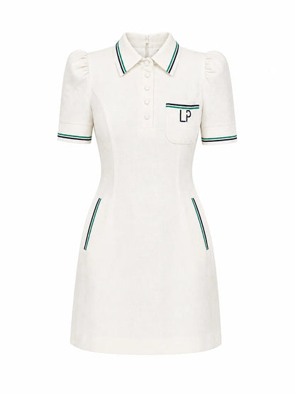 Vestido Wimbledon Curto em Linho Off-white com Bordado