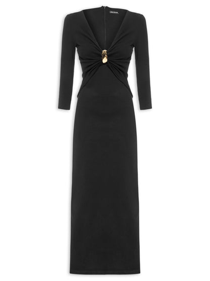 Vestido Super Midi Decote Com Metal