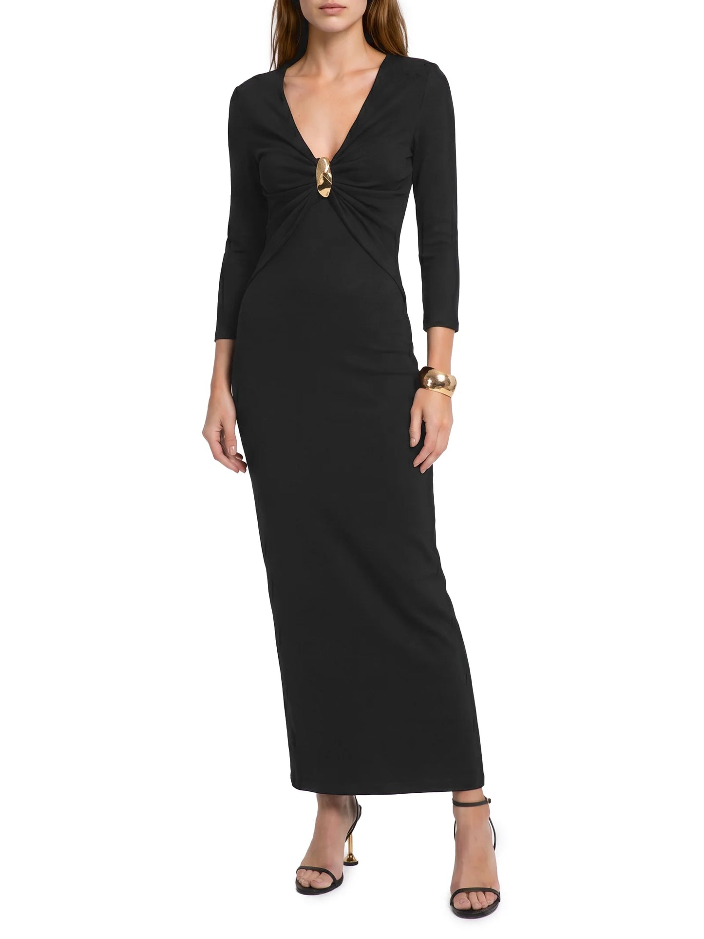 Vestido Super Midi Decote Com Metal