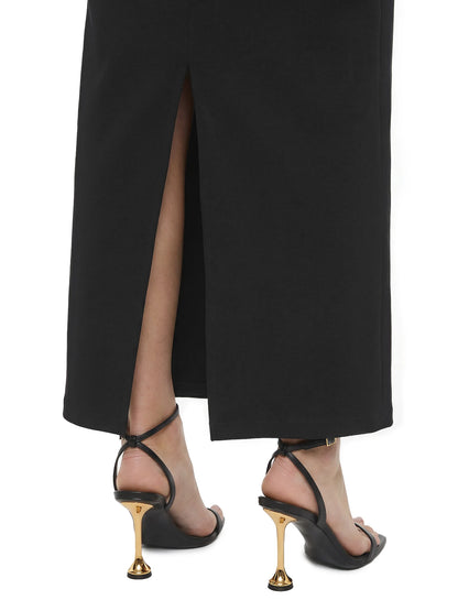 Vestido Super Midi Decote Com Metal