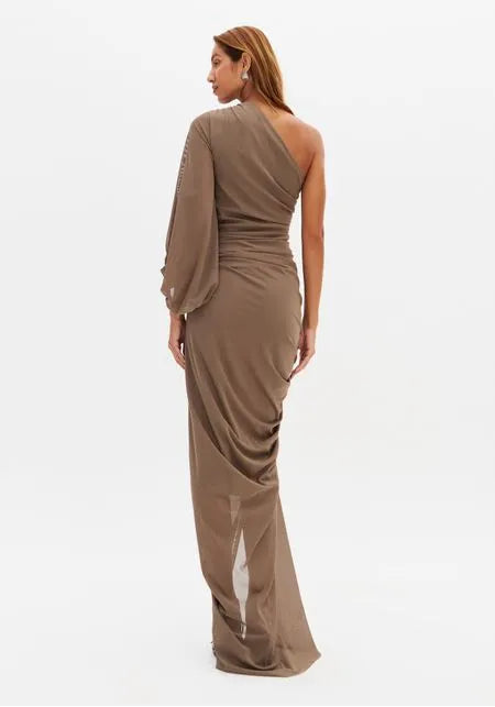 Vestido Super Midi Ombro Único Com Franzido