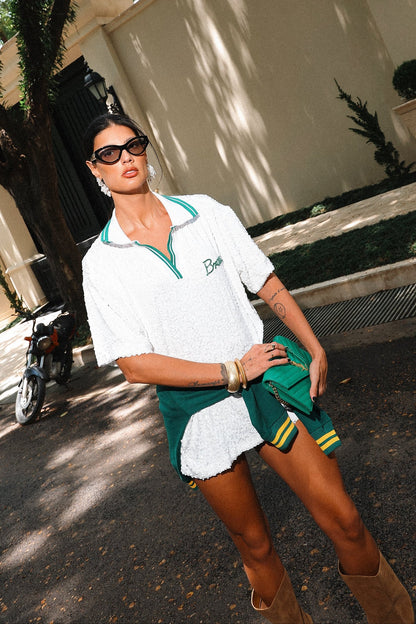 Blusa Brazilian Paetês Azul e Verde