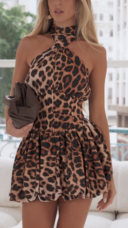 Vestido Curto Balonê Animal Print Essence
