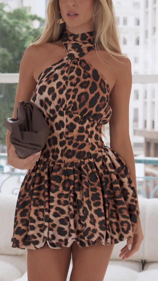 Vestido Curto Balonê Animal Print Essence