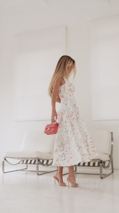 Vestido Midi Off White Estampado Papillon