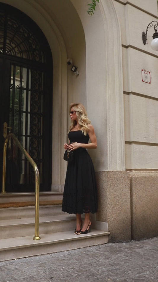 Vestido Midi em Crepe Preto Nocturne