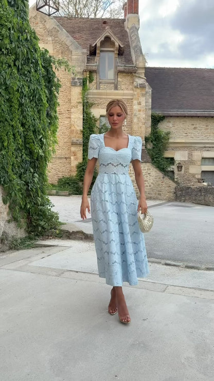Vestido Sérénité Midi de Renda Richelieu Azul Candy