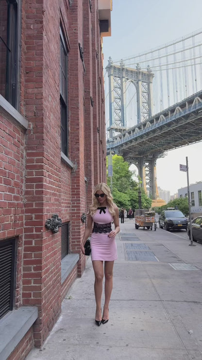 Vestido Curto Em Crepe Rosa Candy Grace